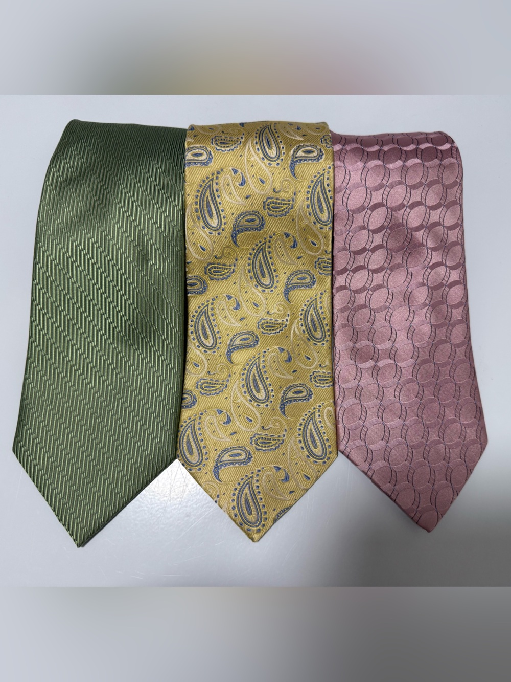Men’s 3PC Silk Neck Tie Bundle- Stafford, J. Ferrar, Perry Ellis 58” EUC